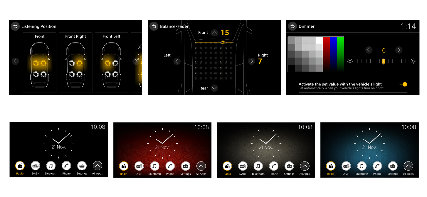 Afbeelding van meerdere interfaces op het scherm en de bijbehorende opties voor de XAV-9550ES